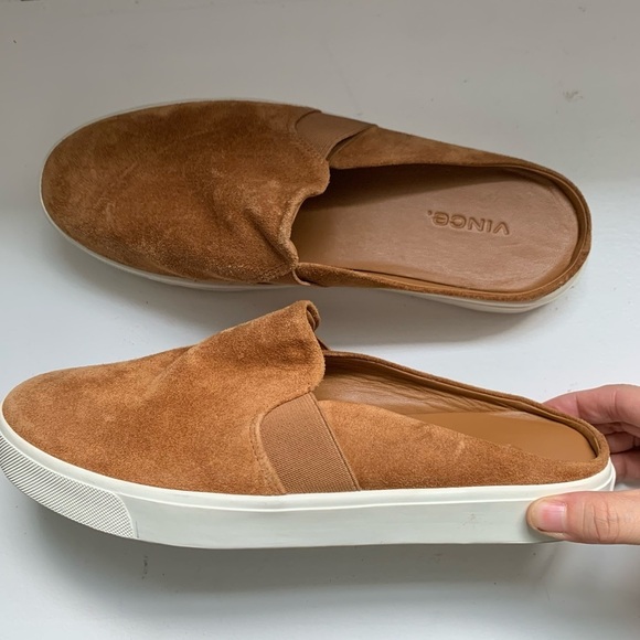VINCE Tan Verrell Suede Backless Slip On Sneaker Flats Sz 7M - Picture 1 of 5